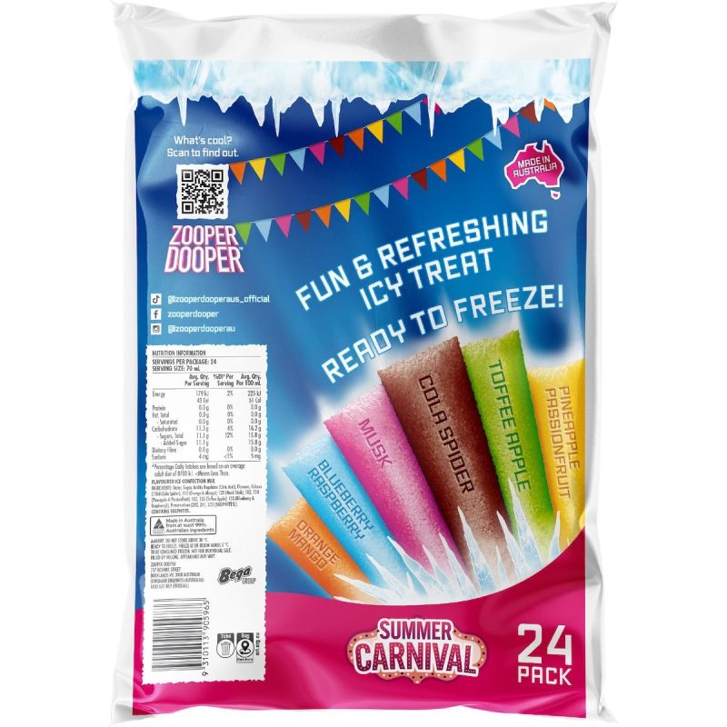 Zooper Dooper Ice Blocks Sticks Summer Carnival 24 Pack