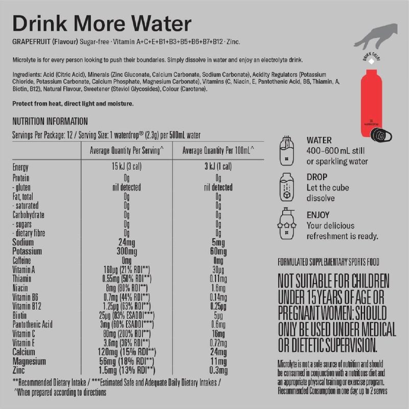 Waterdrop Vitamin Water Drink Cubes Grapefruit Flavour 12 Pack