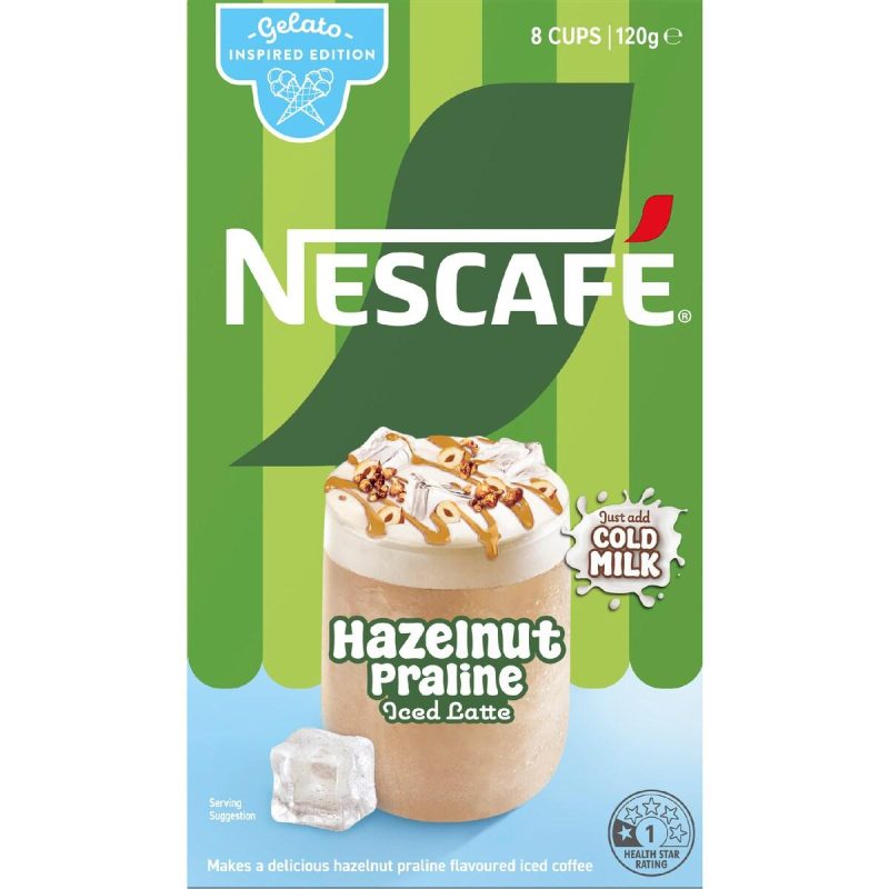 Nescafe Iced Latte Cappuccino Hazelnut Praline Sachets 8 Pack