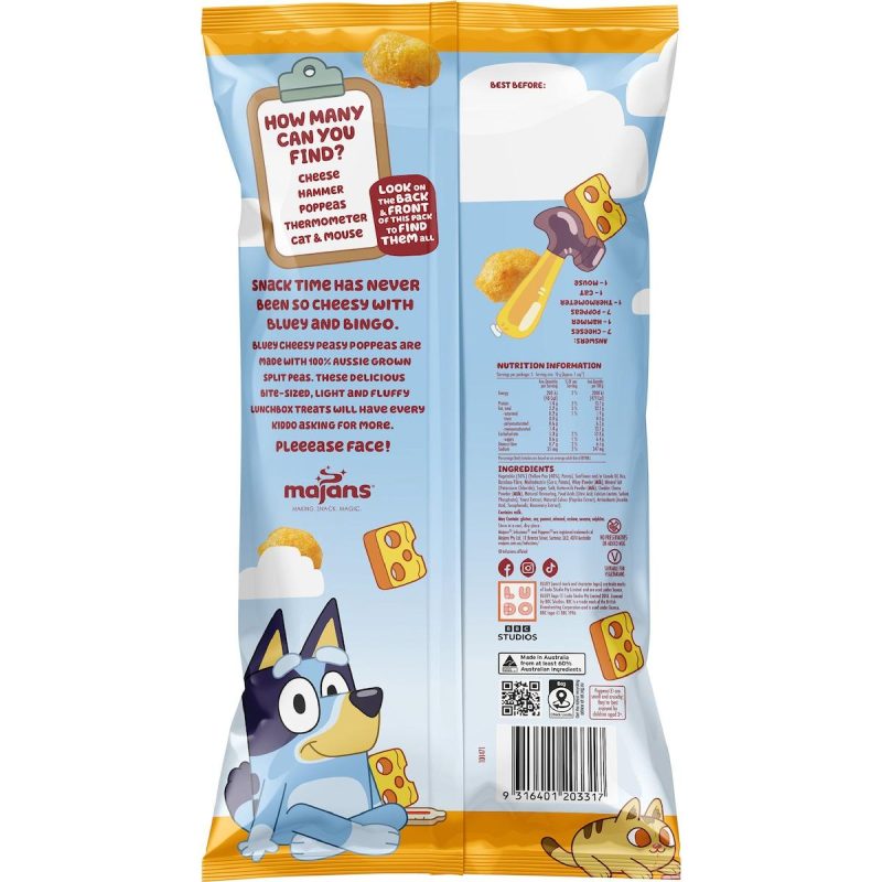 Infuzions Bluey Pop Peas Cheese Balls Snacks Share Pack 50g