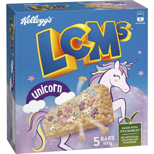 Kelloggs LCMs Unicorn Puffed Rice Snack Cereal Bars 5 Pack