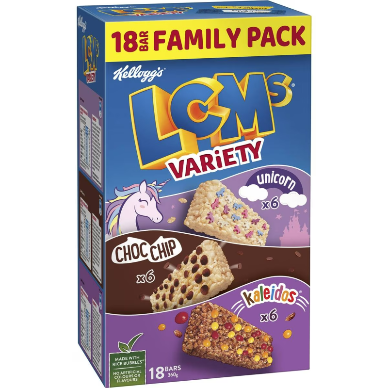Kelloggs LCMs Variety Puffed Rice Snack Cereal Bars 18 Pack