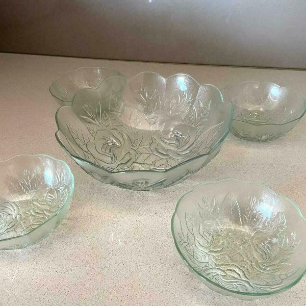 Kitchen Bowls Set Roses Design - Frosted Glass - 7 Set