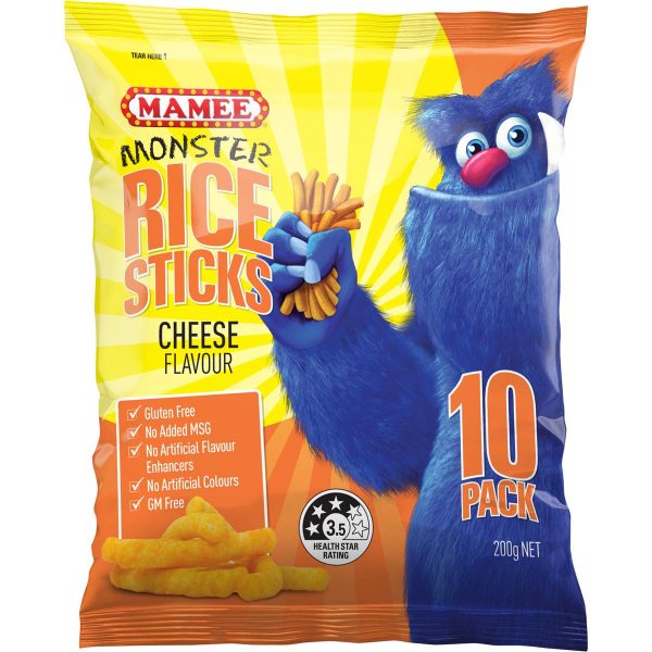 Mamee Monster Rice Sticks Cheese Flavour Chips Snacks 10 Pack