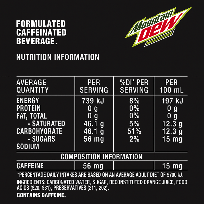 Mountain Dew Energised Soft Drink Full Sugar Discontinued Can 375ml
