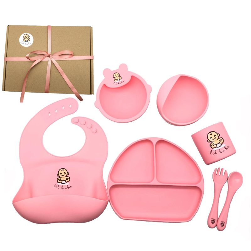 Lil Bubs Baby Feeding Bowls Bib Gift Box Set Pink
