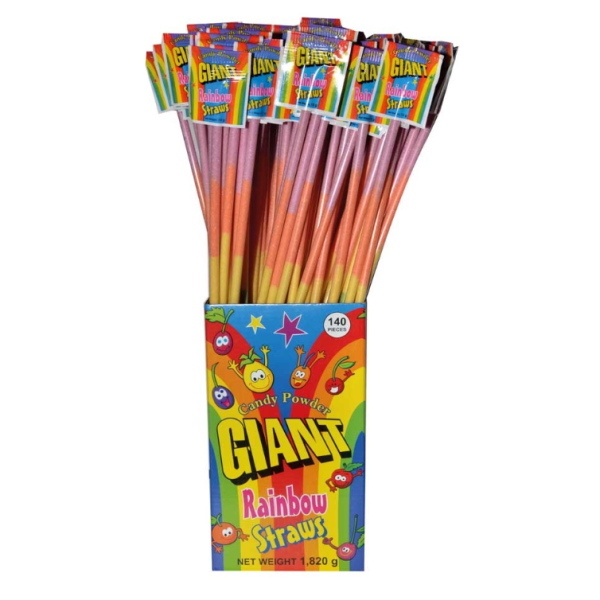 Giant Rainbow Candy Powder Sherbet Lollies Straw 13g X 140 Straws Box