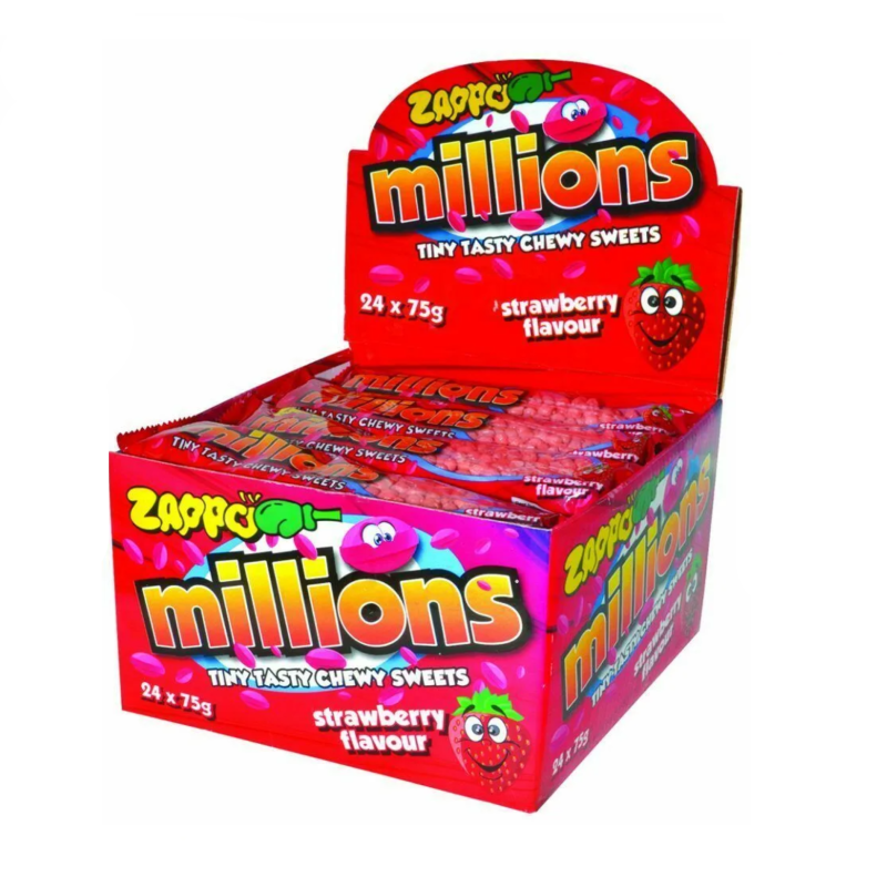 Zappo Millions Tiny Tasty Chewy Sweets Candy Strawberry Flavour 75g X 24 Pack
