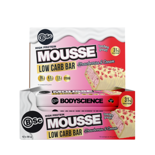 BSC Mousse Strawberries and Cream Low Carb Protein Bar 55g X 12 Bars
