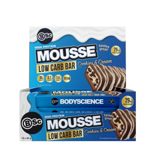 BSC Mousse Cookies and Cream Low Carb Protein Bar 55g X 12 Bars
