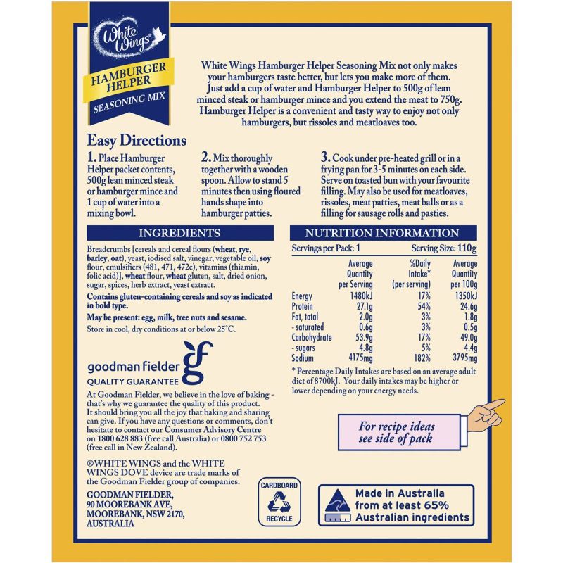 White Wings Hamburger Seasoning Mix 110g