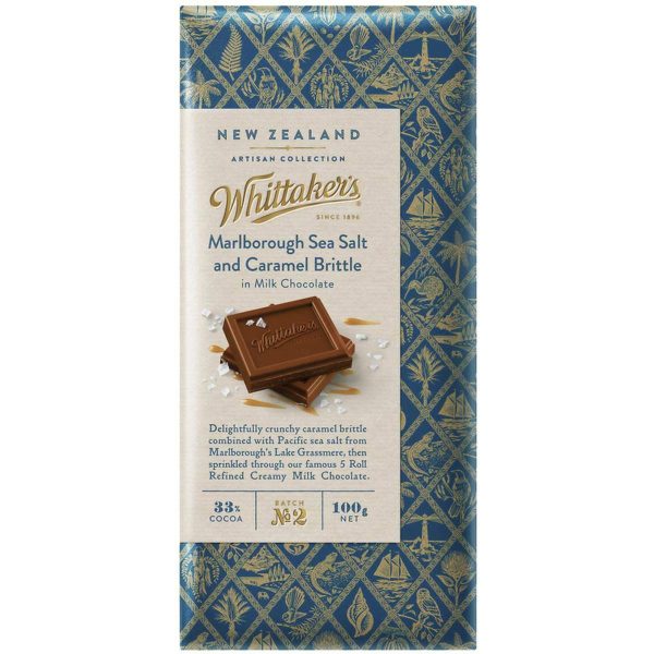 Whittakers Marlborough Sea Salt and Caramel Brittle Milk Chocolate Block 100g