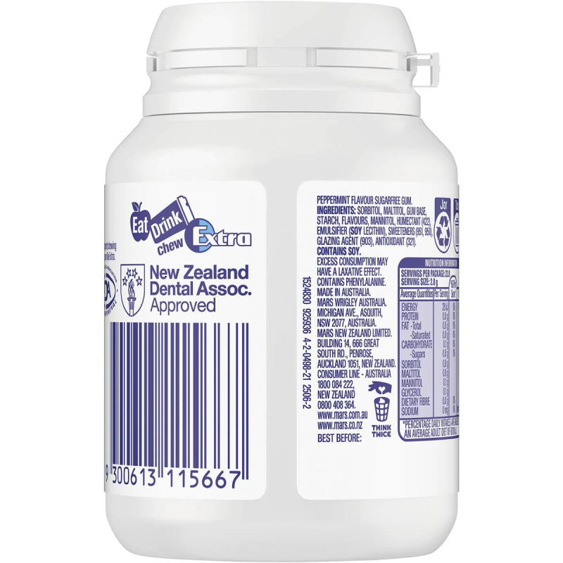 Wrigleys Extra Intense Mint Chewing Gum 64g X 6 Bottles