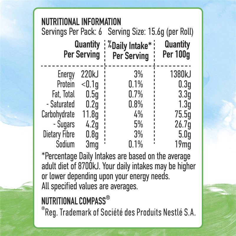 Uncle Tobys Roll Ups Rainbow Berry Kids Fruit Chewy Snacks 6 Pack