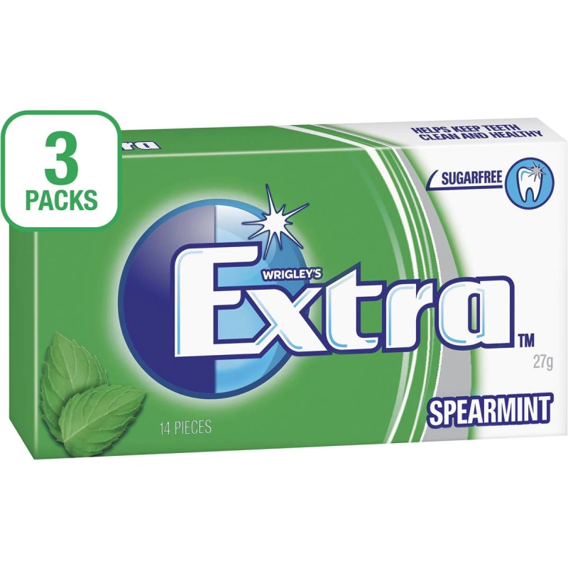 Wrigleys Extra Chewing Gum Spearmint 14 Pieces X 3 Pack