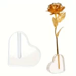 24K Gold Plated Rose With Heart Stand Anniversary Valentine Gift