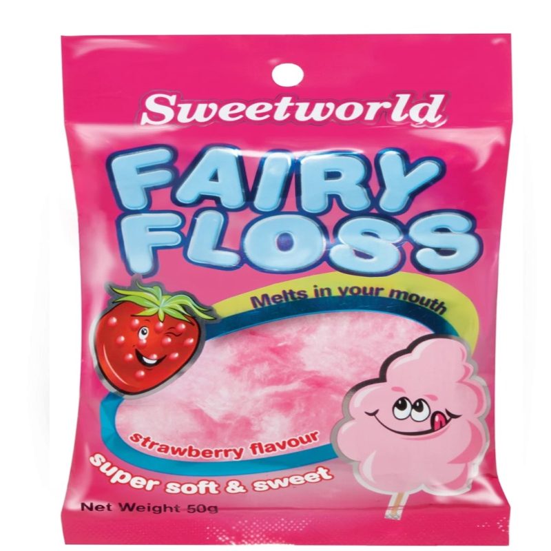 Sweetworld Fairy Floss Soft Sweet Strawberry Flavour Candy Pouch 50g X 6 Bags