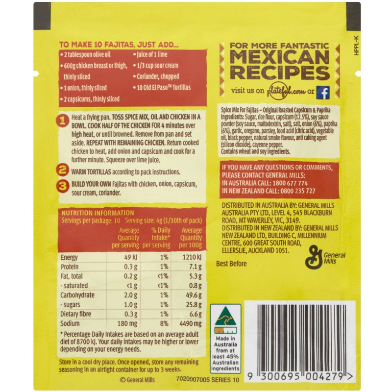 Old El Paso Original Spice Mix for Fajitas Mexican Seasoning 30g