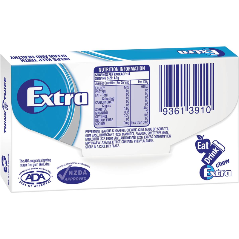 Wrigleys Extra Chewing Gum Peppermint Flavour 14 Pieces X 24 Pack