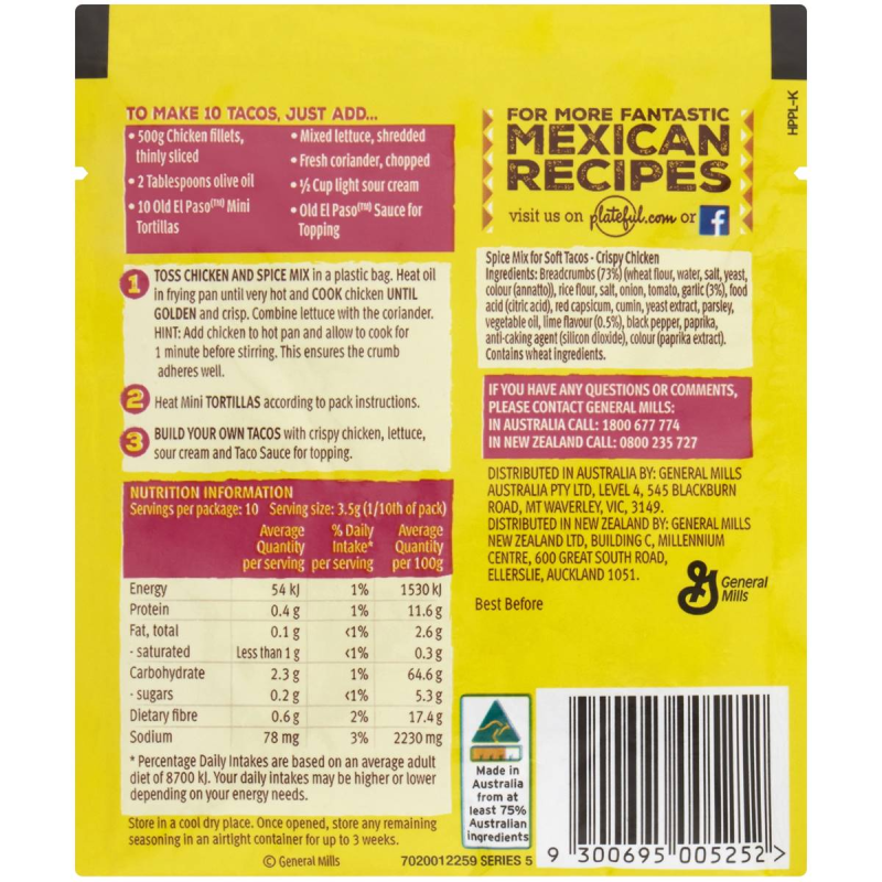 Old El Paso Original Spice Mix for Crispy Chicken Soft Tacos Mexican Seasoning 35g