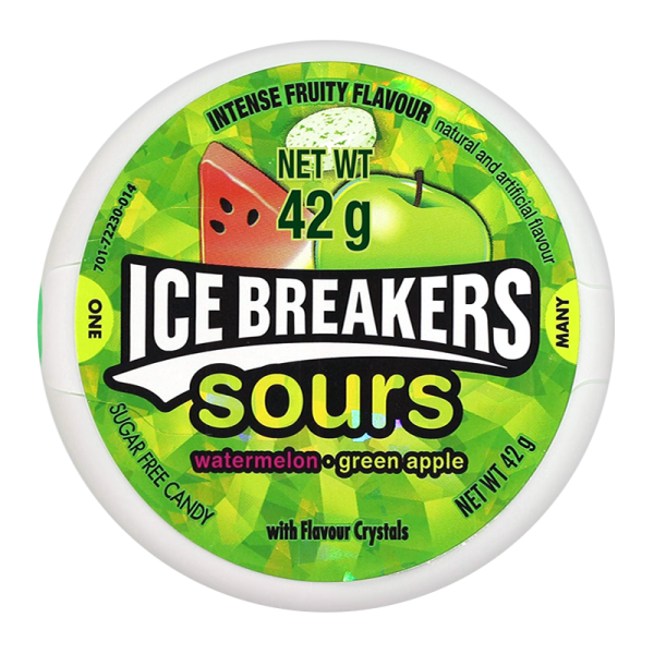 Ice Breakers Sours Sugar Free Candy Watermelon and Green Apple Tub 42g X 2 Tubs