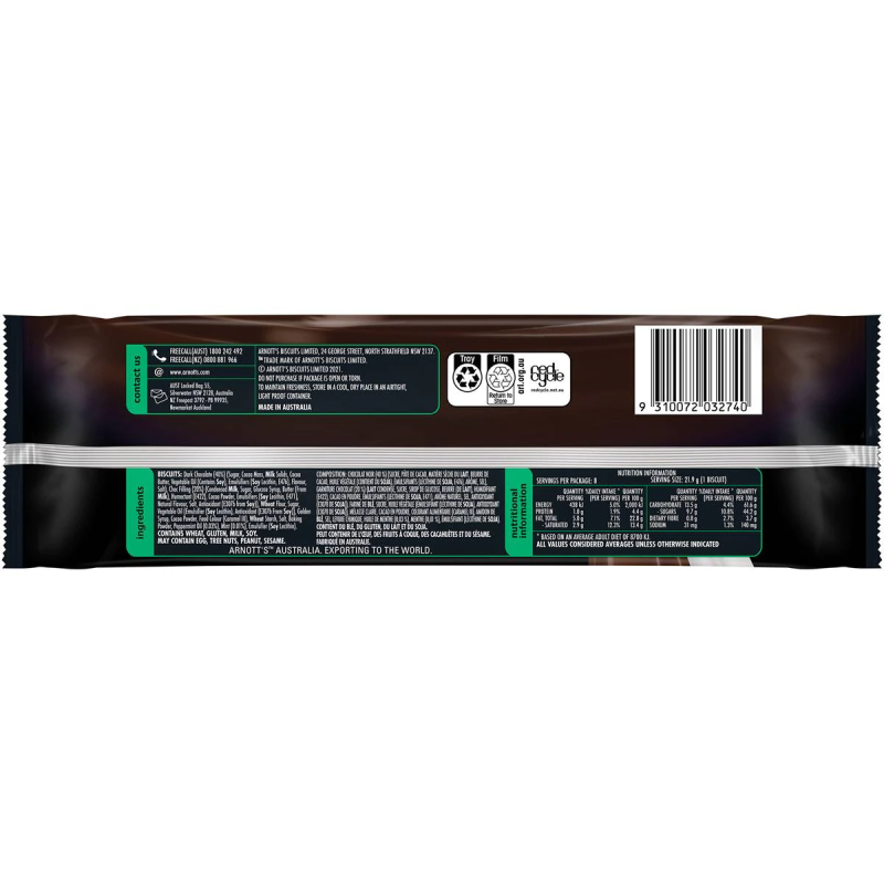 Arnotts Tim Tam Deluxe Dark Choc Mint Chocolate Biscuits 175g