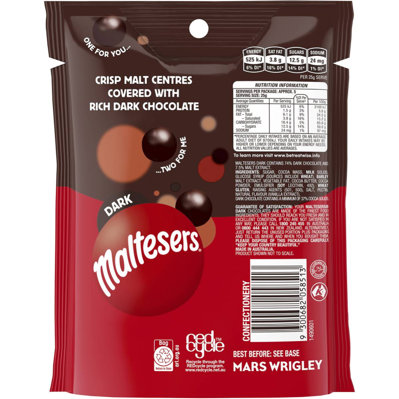Maltesers Dark Chocolate Crunchy Balls Pouch 135g