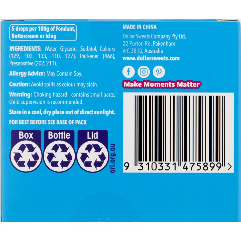 Dollar Sweets Artificial Food Colours Droppers 8 Pack