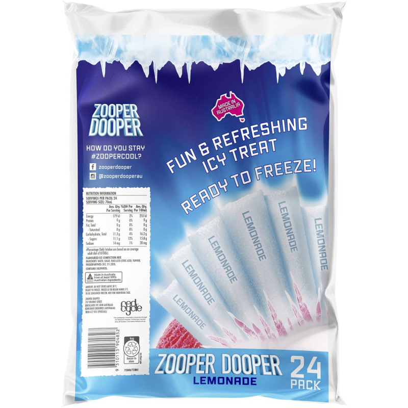 Zooper Dooper Ice Blocks Frozen Lemonade Sticks 24 Pack
