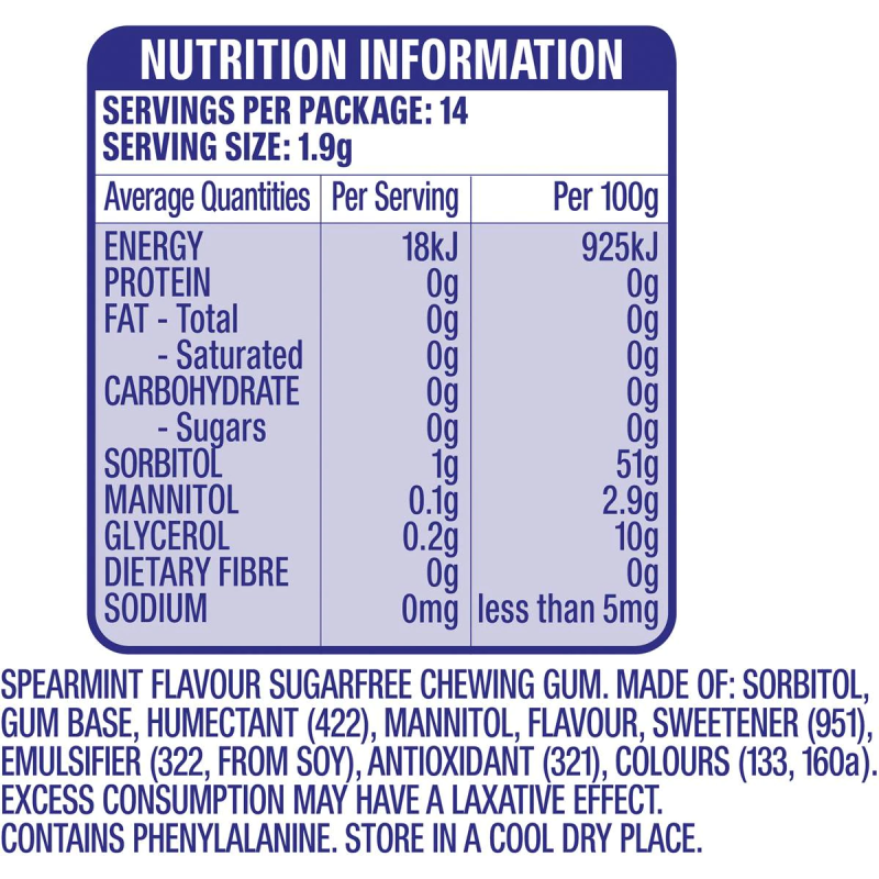 Wrigleys Extra Chewing Gum Spearmint Flavour 14 Pieces X 24 Pack