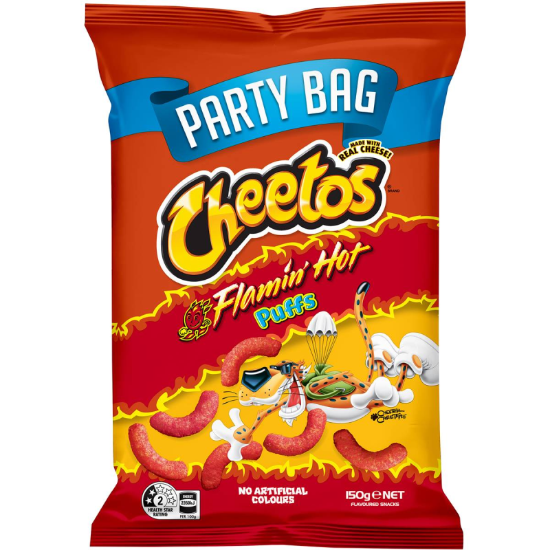 Cheetos Flaming Flamin Hot Puffs Chips Snacks Pack Party Bag 150g