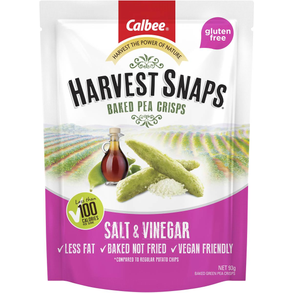 Calbee Harvest Snaps Baked Pea Crisp Snacks Salt and Vinegar 93g