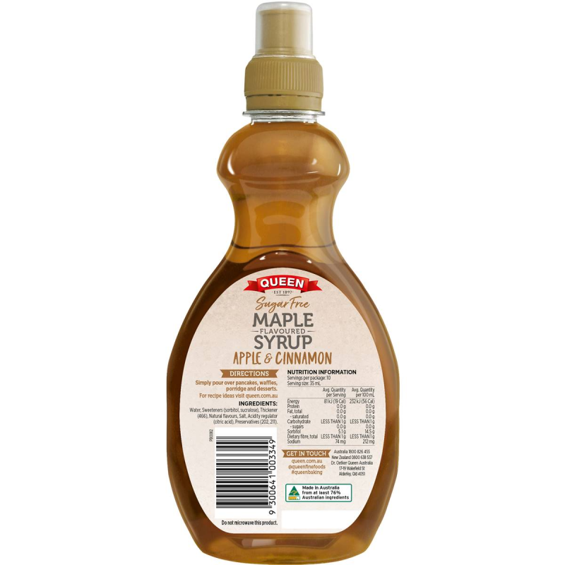 Queen Sugar Free Maple Syrup Apple and Cinnamon 355ml