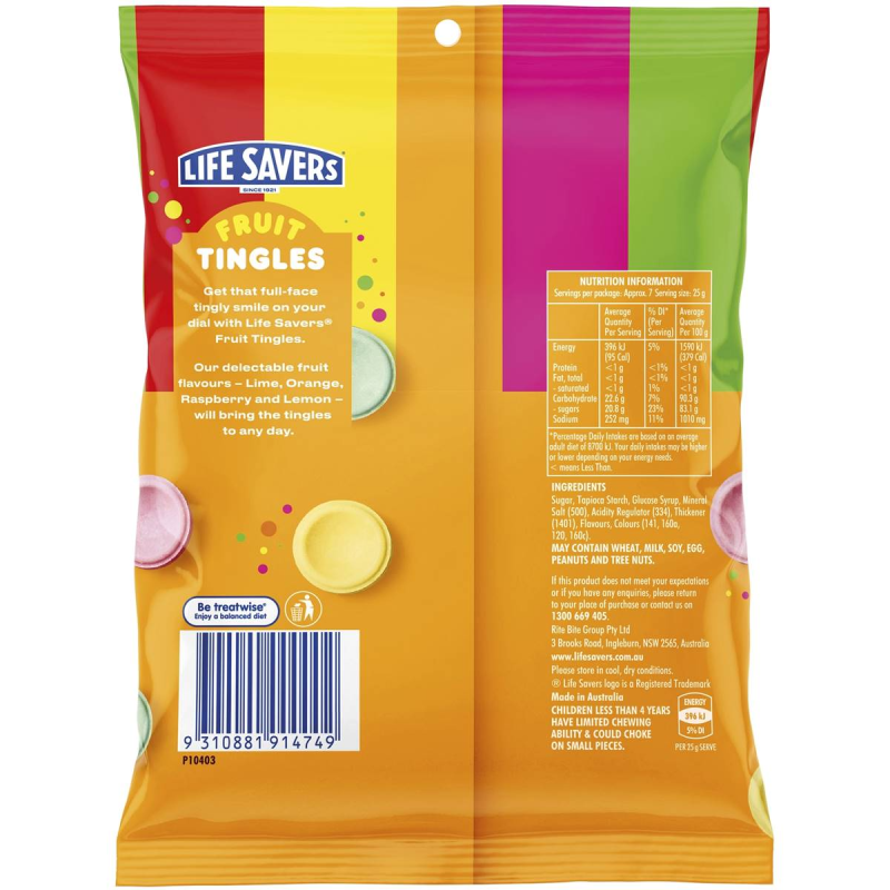 Lifesavers Fruit Tingles Candy Lollies Bag 180g