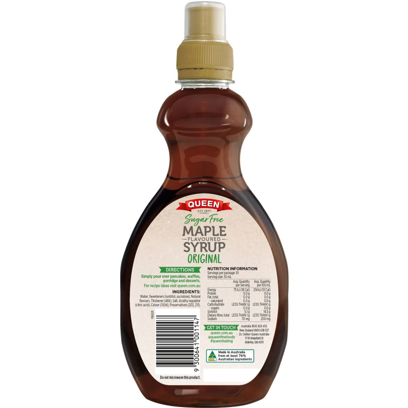 Queen Sugar Free Maple Syrup Original 355ml