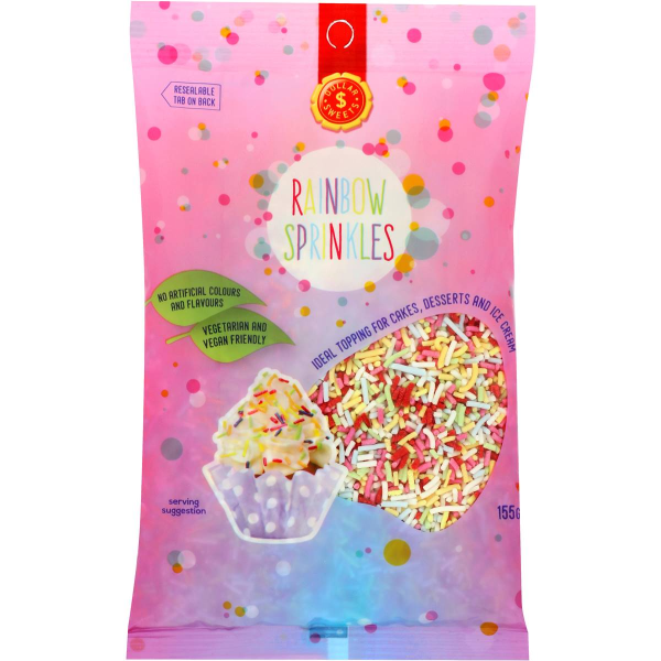 Dollar Sweets Vegetarian Rainbow Candy Sprinkles Cake Dessert Decoration Topping 155g