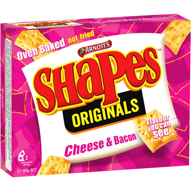 Arnotts Shapes Original Crackers Biscuits Cheese and Bacon Box 180g