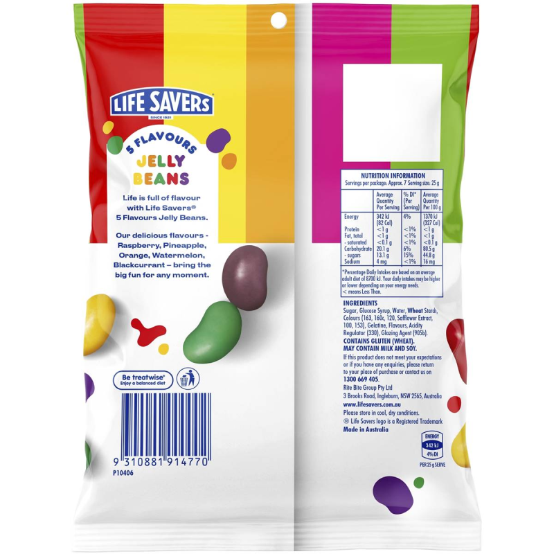 Lifesavers Jelly Beans Candy Lollies Bag 180g