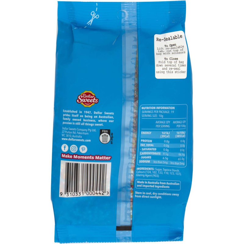 Dollar Sweets Rainbow 100s and 1000s Sprinkles Cake Decorating Topping Bag 190g