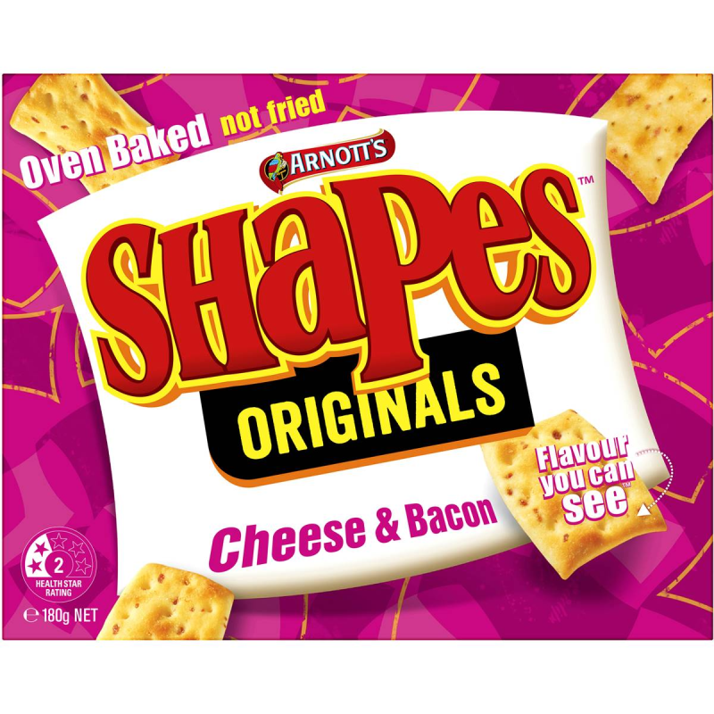 Arnotts Shapes Original Crackers Biscuits Cheese and Bacon Box 180g