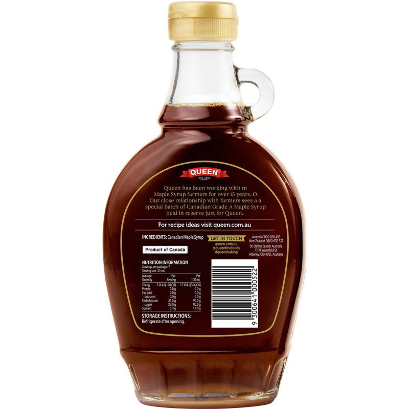 Queen Pure Canadian Maple Syrup For Pancakes 250ml