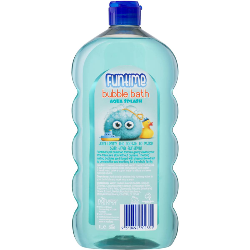 Natures Organics Funtime Kids Bubble Bath Aqua Splash 1L