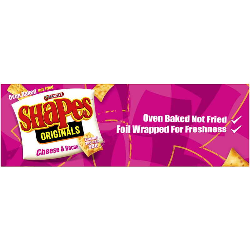 Arnotts Shapes Original Crackers Biscuits Cheese and Bacon Box 180g