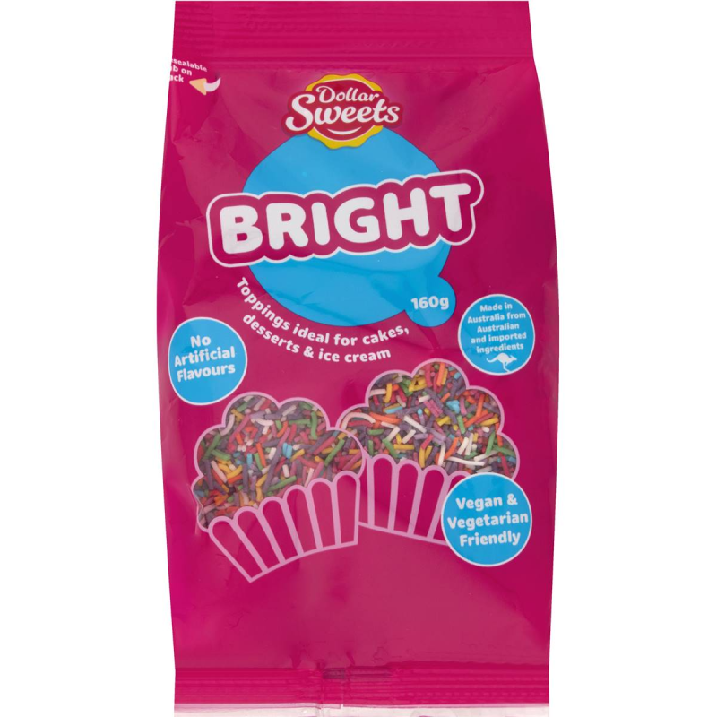 Dollar Sweets Bright Rainbow Candy Sprinkles Cake Dessert Decoration Topping Bag 90g