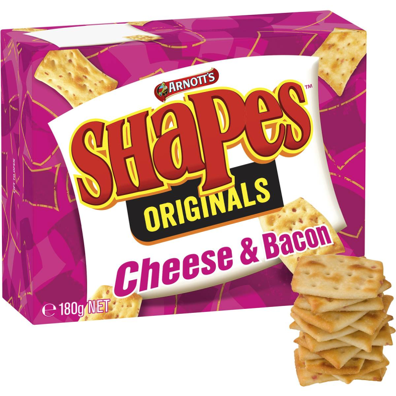 Arnotts Shapes Original Crackers Biscuits Cheese and Bacon Box 180g