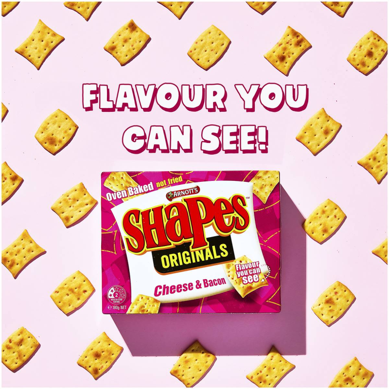 Arnotts Shapes Original Crackers Biscuits Cheese and Bacon Box 180g