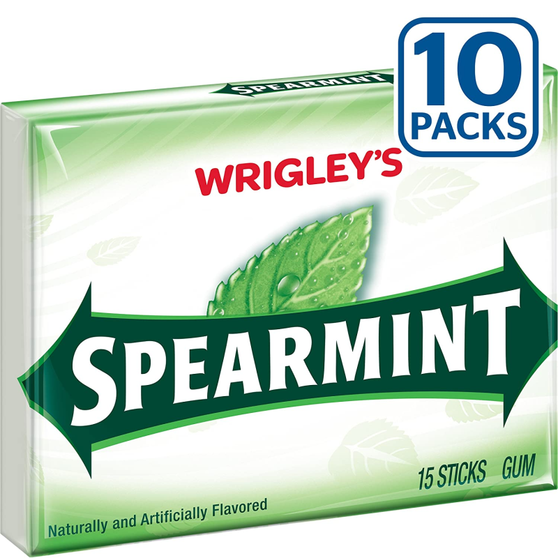 Wrigleys Spearmint Chewing Gum 15 Pieces X 10 Pack - USA