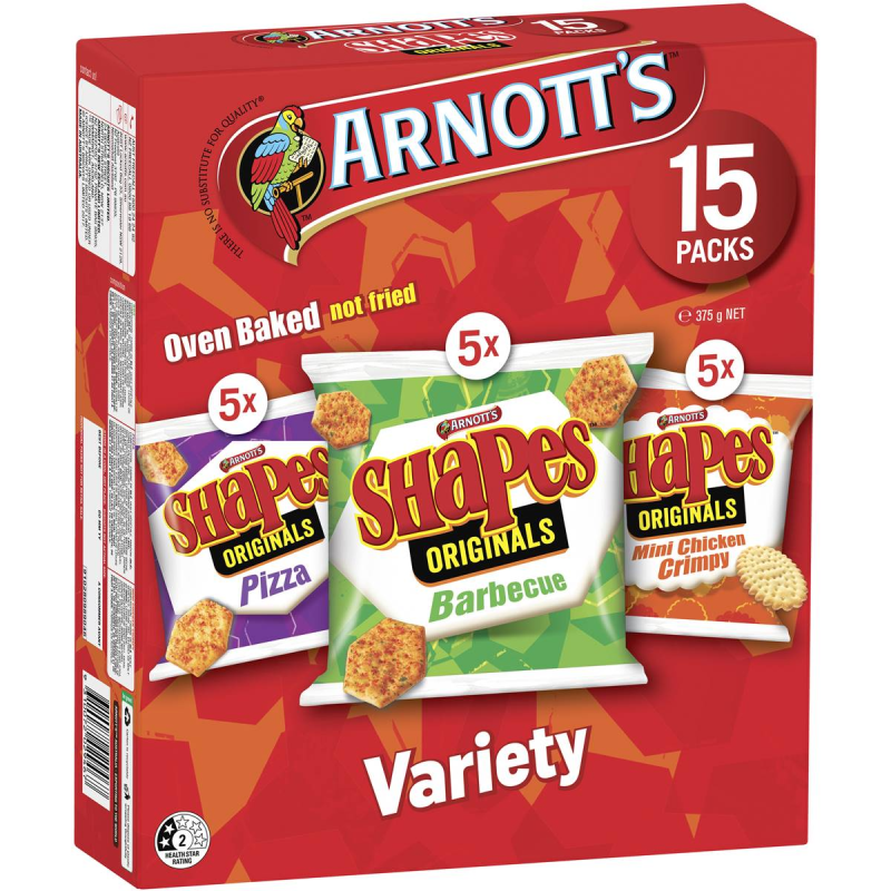 Arnotts Shapes Original Crackers Variety Box 15 Pack