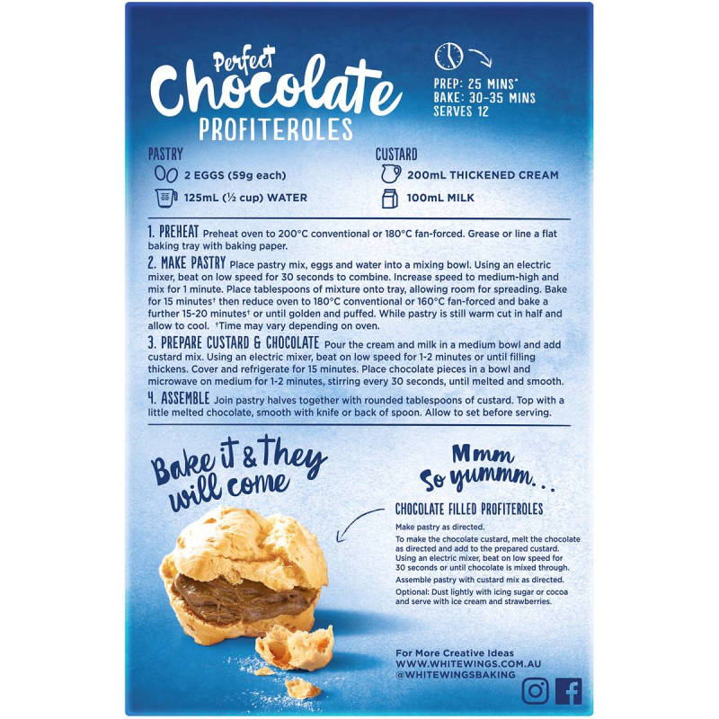 White Wings Chocolate Profiteroles Dessert Baking Mix 230g