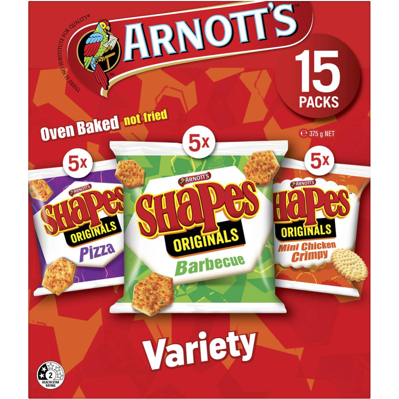 Arnotts Shapes Original Crackers Variety Box 15 Pack